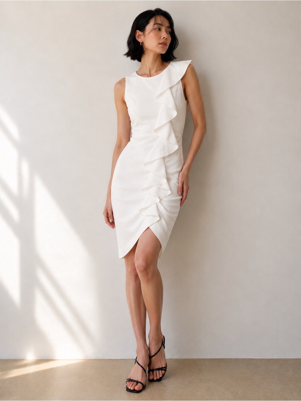 PINKO “Bebyblade Abito” Crepe Fluido Dress — White — Size IT 36 (US 0/XS)